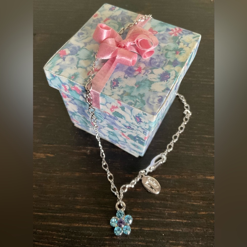 Cookie Lee Silver Anklet with Blue Flower Charm